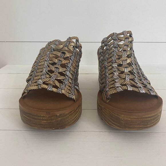 OTBT Starlike Mixed Metallic Woven Leather Platform Wedge Sandals, Women Size 9 - Picture 8 of 11